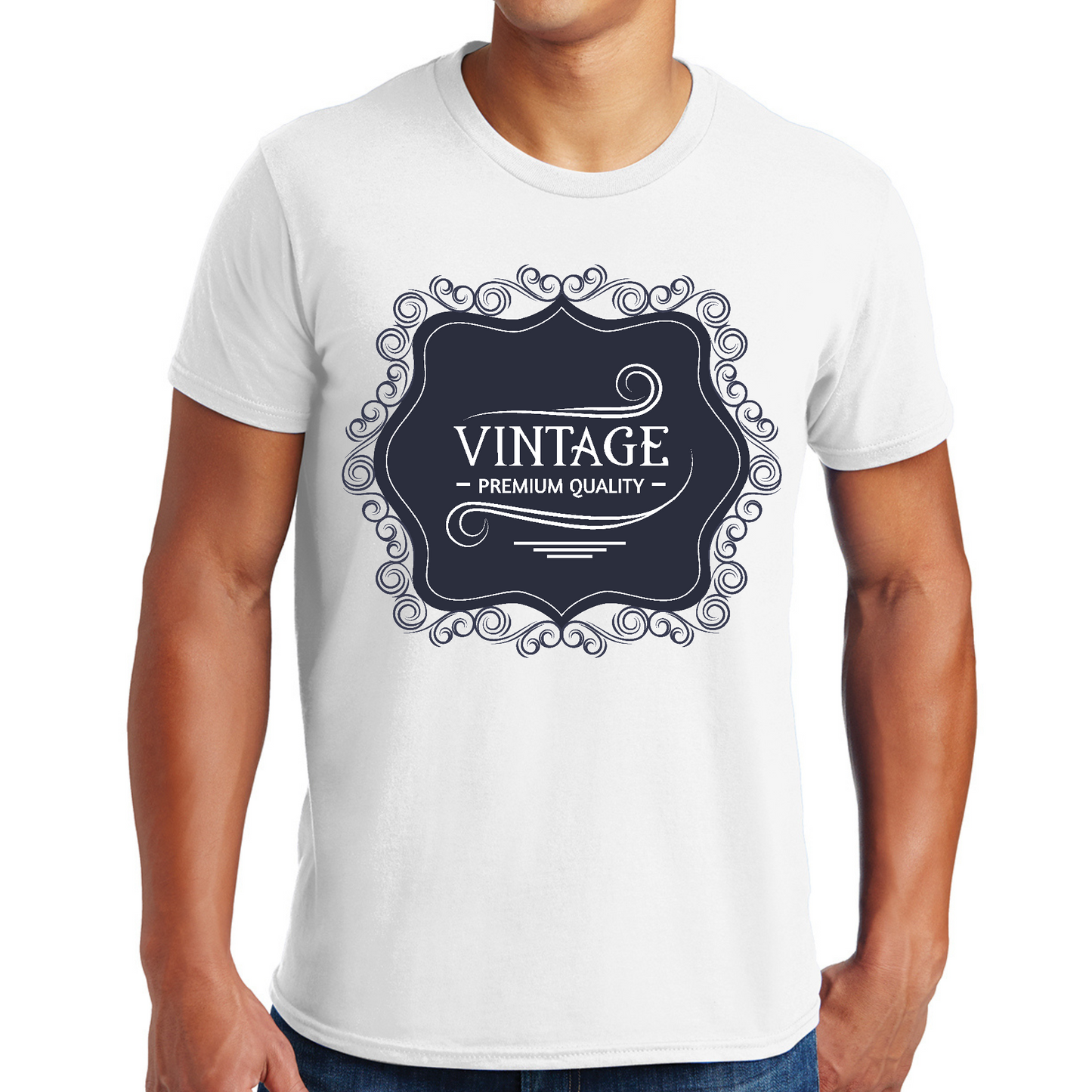 Mens Graphic T-shirt Vintage Premium Quality Blue White Illustration